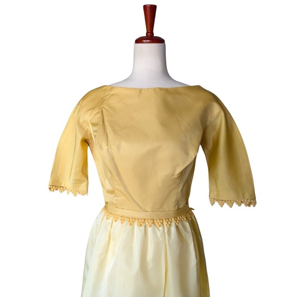 Vintage Harry Keiser Yellow Two Tone Formal Evening Gown Bow Accent MCM Dress - Picture 2 of 7